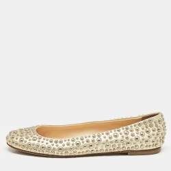 Giuseppe Zanotti Gold Leather Embellished Ballet Flats Size 37