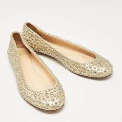 Giuseppe Zanotti Gold Leather Embellished Ballet Flats Size 37