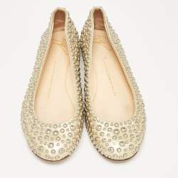 Giuseppe Zanotti Gold Leather Embellished Ballet Flats Size 37
