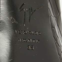 Pre Owned Giuseppe Zanotti Black Croc Embossed Peep Toe Pumps Size 38