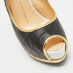 Pre Owned Giuseppe Zanotti Black Croc Embossed Peep Toe Pumps Size 38