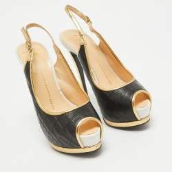 Pre Owned Giuseppe Zanotti Black Croc Embossed Peep Toe Pumps Size 38