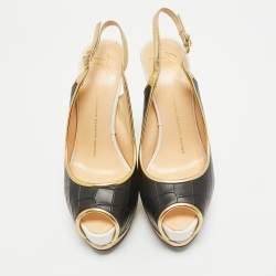 Pre Owned Giuseppe Zanotti Black Croc Embossed Peep Toe Pumps Size 38