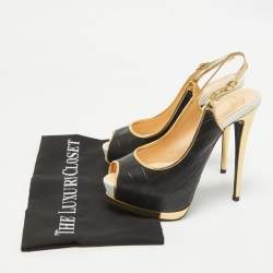 Pre Owned Giuseppe Zanotti Black Croc Embossed Peep Toe Pumps Size 38