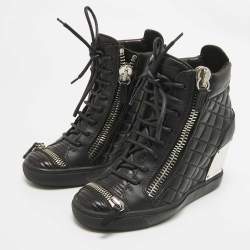 Pre Owned Giuseppe Zanotti Black Quilted Leather Wedge Sneakers Size 38.5
