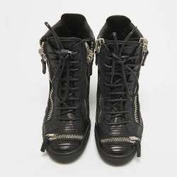 Pre Owned Giuseppe Zanotti Black Quilted Leather Wedge Sneakers Size 38.5