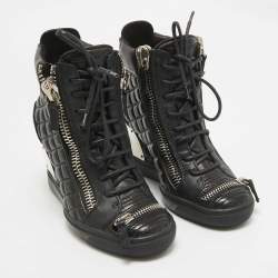 Pre Owned Giuseppe Zanotti Black Quilted Leather Wedge Sneakers Size 38.5