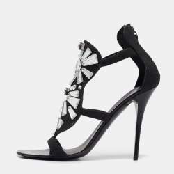 Giuseppe Zanotti Black Canvas Mirror Embellished Sandals Size 38