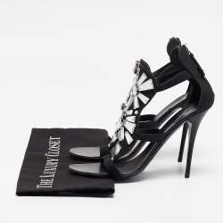 Giuseppe Zanotti Black Canvas Mirror Embellished Sandals Size 38
