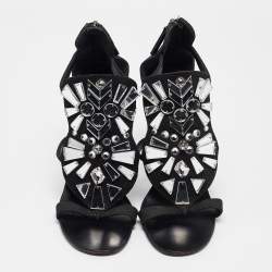 Giuseppe Zanotti Black Canvas Mirror Embellished Sandals Size 38