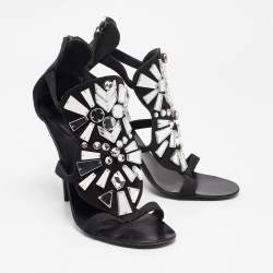 Giuseppe Zanotti Black Canvas Mirror Embellished Sandals Size 38
