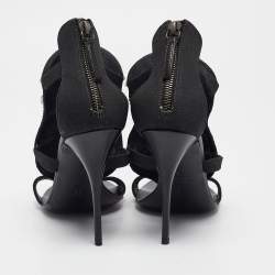 Giuseppe Zanotti Black Canvas Mirror Embellished Sandals Size 38