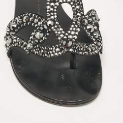 Pre Owned Giuseppe Zanotti Black Suede Crystal Embellished Flat Slides Size 37