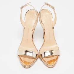 Pre Owned Giuseppe Zanotti Gold Leather Ankle Strap Sandals Size 37