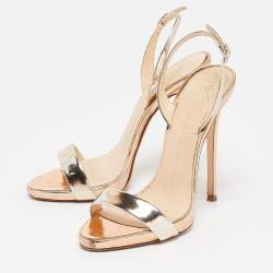Pre Owned Giuseppe Zanotti Gold Leather Ankle Strap Sandals Size 37