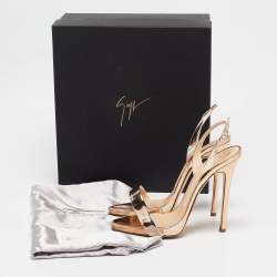 Pre Owned Giuseppe Zanotti Gold Leather Ankle Strap Sandals Size 37