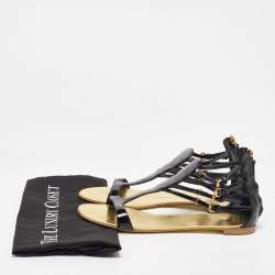 مملوكة مسبقًا Giuseppe Zanotti Black Patent Leather Ankle Strap Flat Sandals Size 40
