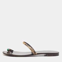 Giuseppe Zanotti Brown Snakeskin Embossed Leather Flat Slides Size 38.5