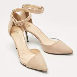 Giuseppe Zanotti Beige Suede and PVC Ankle Strap Pumps Size 36.5