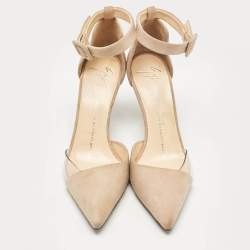 Giuseppe Zanotti Beige Suede and PVC Ankle Strap Pumps Size 36.5