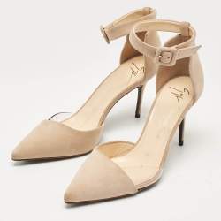 Giuseppe Zanotti Beige Suede and PVC Ankle Strap Pumps Size 36.5