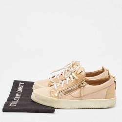 Giuseppe Zanotti Beige Leather Patent and Leather May London Lace Up Sneakers Size 38