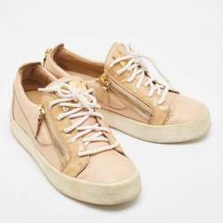 Giuseppe Zanotti Beige Leather Patent and Leather May London Lace Up Sneakers Size 38