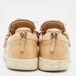 Giuseppe Zanotti Beige Leather Patent and Leather May London Lace Up Sneakers Size 38