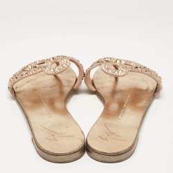 Giuseppe Zanotti Gold Crystal Embellished Suede Turchesite Flat Slides Size 37