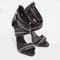 Pre Owned Giuseppe Zanotti Black Leather Ankle Strap Sandals Size 38