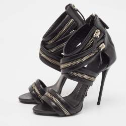 Pre Owned Giuseppe Zanotti Black Leather Ankle Strap Sandals Size 38