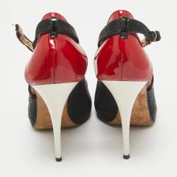 Giuseppe Zanotti Black Canvas and Patent Leather Peep Toe Pumps Size 36