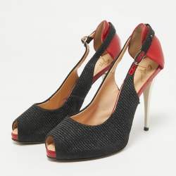Giuseppe Zanotti Black Canvas and Patent Leather Peep Toe Pumps Size 36