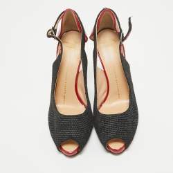 Giuseppe Zanotti Black Canvas and Patent Leather Peep Toe Pumps Size 36