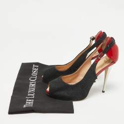 Giuseppe Zanotti Black Canvas and Patent Leather Peep Toe Pumps Size 36