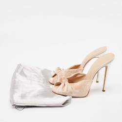 Pre Owned Giuseppe Zanotti Beige Velvet Slide Sandals Size 38