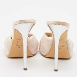 Pre Owned Giuseppe Zanotti Beige Velvet Slide Sandals Size 38