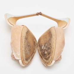 Pre Owned Giuseppe Zanotti Beige Velvet Slide Sandals Size 38