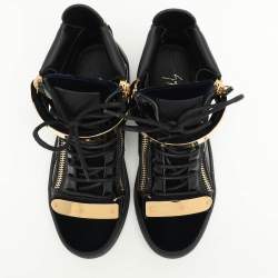 مملوكة مسبقًا Giuseppe Zanotti Blue/Black Velvet and Leather Coby High Top Sneakers Size 38