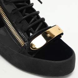 مملوكة مسبقًا Giuseppe Zanotti Blue/Black Velvet and Leather Coby High Top Sneakers Size 38