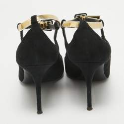 Giuseppe Zanotti Black Leather and Suede Ankle Strap Pumps Size 37