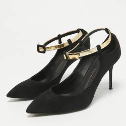Giuseppe Zanotti Black Leather and Suede Ankle Strap Pumps Size 37