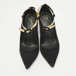Giuseppe Zanotti Black Leather and Suede Ankle Strap Pumps Size 37