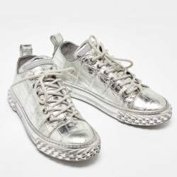 Giuseppe Zanotti Silver Croc Embossed Leather Blabber Low Top Sneakers Size 38