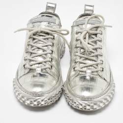 Giuseppe Zanotti Silver Croc Embossed Leather Blabber Low Top Sneakers Size 38