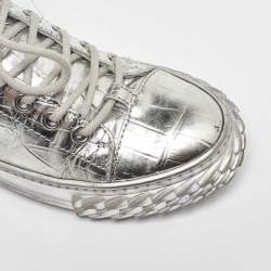Giuseppe Zanotti Silver Croc Embossed Leather Blabber Low Top Sneakers Size 38