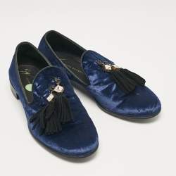 Giuseppe Zanotti Blue Velvet Embellished Tassels Smoking Slippers Size 40