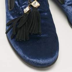 Giuseppe Zanotti Blue Velvet Embellished Tassels Smoking Slippers Size 40