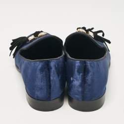 Giuseppe Zanotti Blue Velvet Embellished Tassels Smoking Slippers Size 40