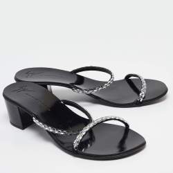 Pre Owned Giuseppe Zanotti Black Crystal Embellished Suede Slide Sandals Size 38.5